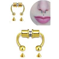 Gold Mıknatıslı Fake Burun Piercing -Top Ve Ok Uçlu Paslanmaz Septum Deliksiz Pirsing