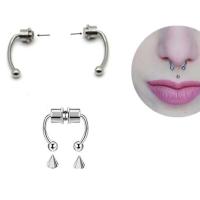 Gümüş Mıknatıslı Fake Burun Piercing -Top Ve Ok Uçlu Paslanmaz Septum Deliksiz Pirsing